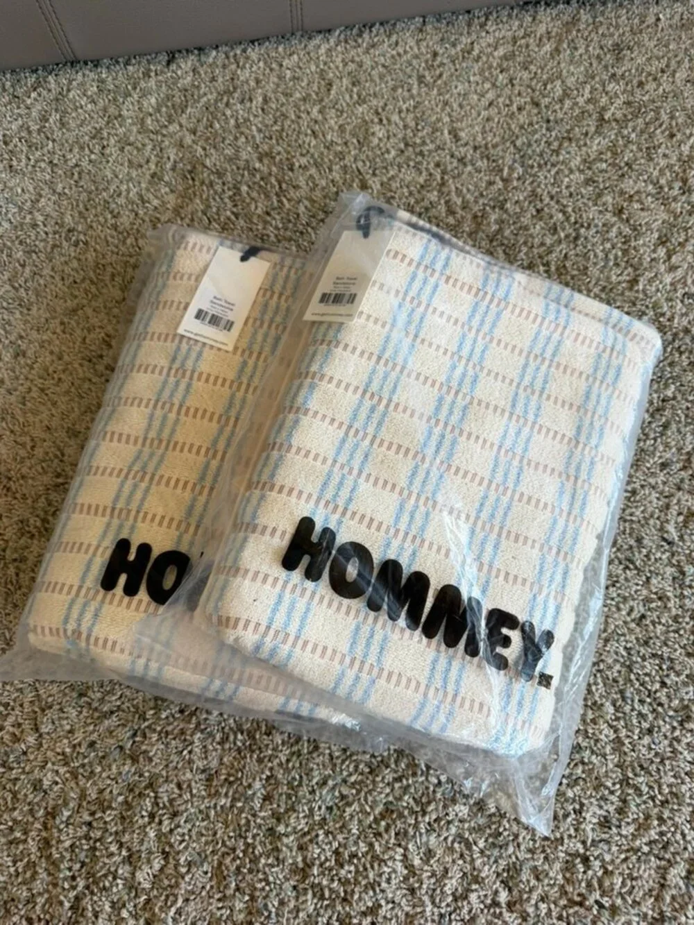 NWT Hommey Bath Towels Hand Towels & Bath Mat Bundle Sandstone/Cornflower
